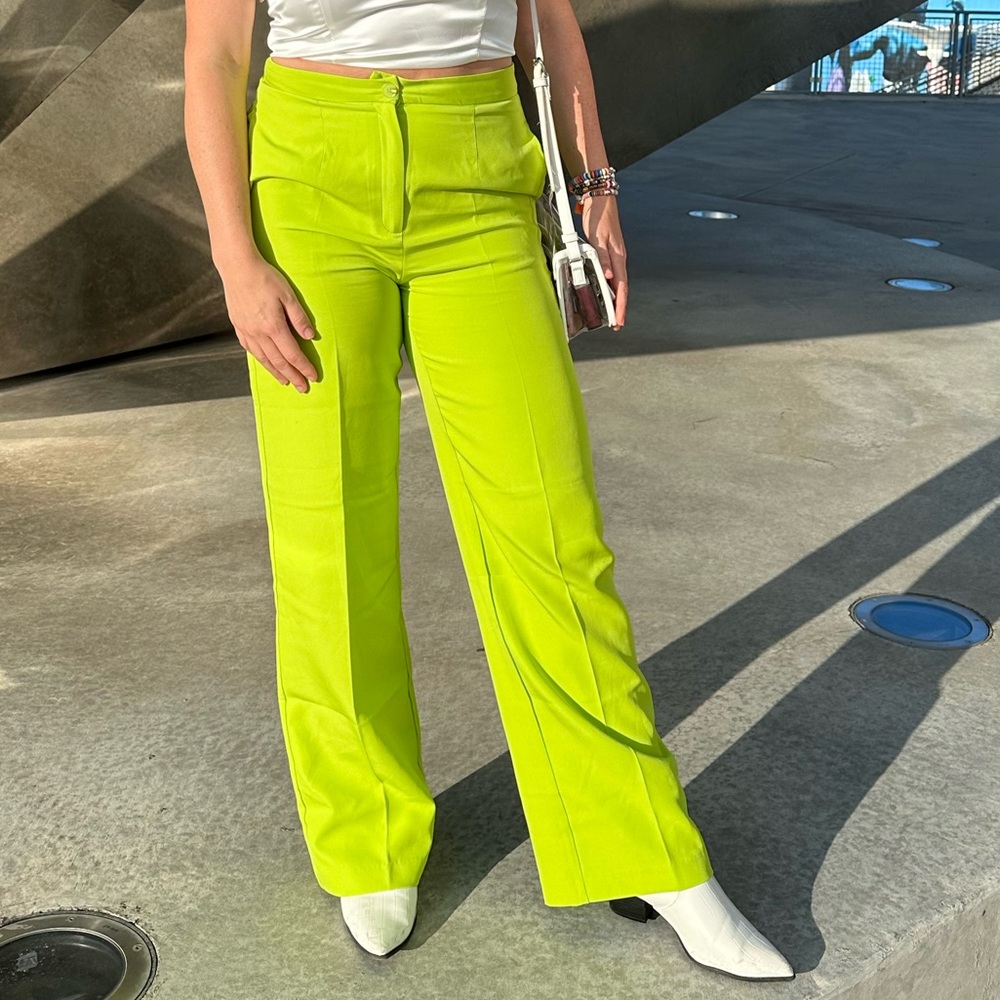 Nasty Gal Bright Green Wide Leg Pants